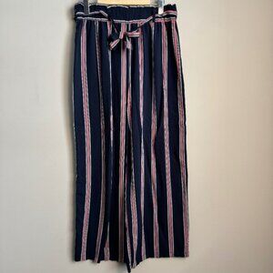Urbanology Women's L Striped Boardwalk Lightweight Rayon Pants Wide Leg Navy